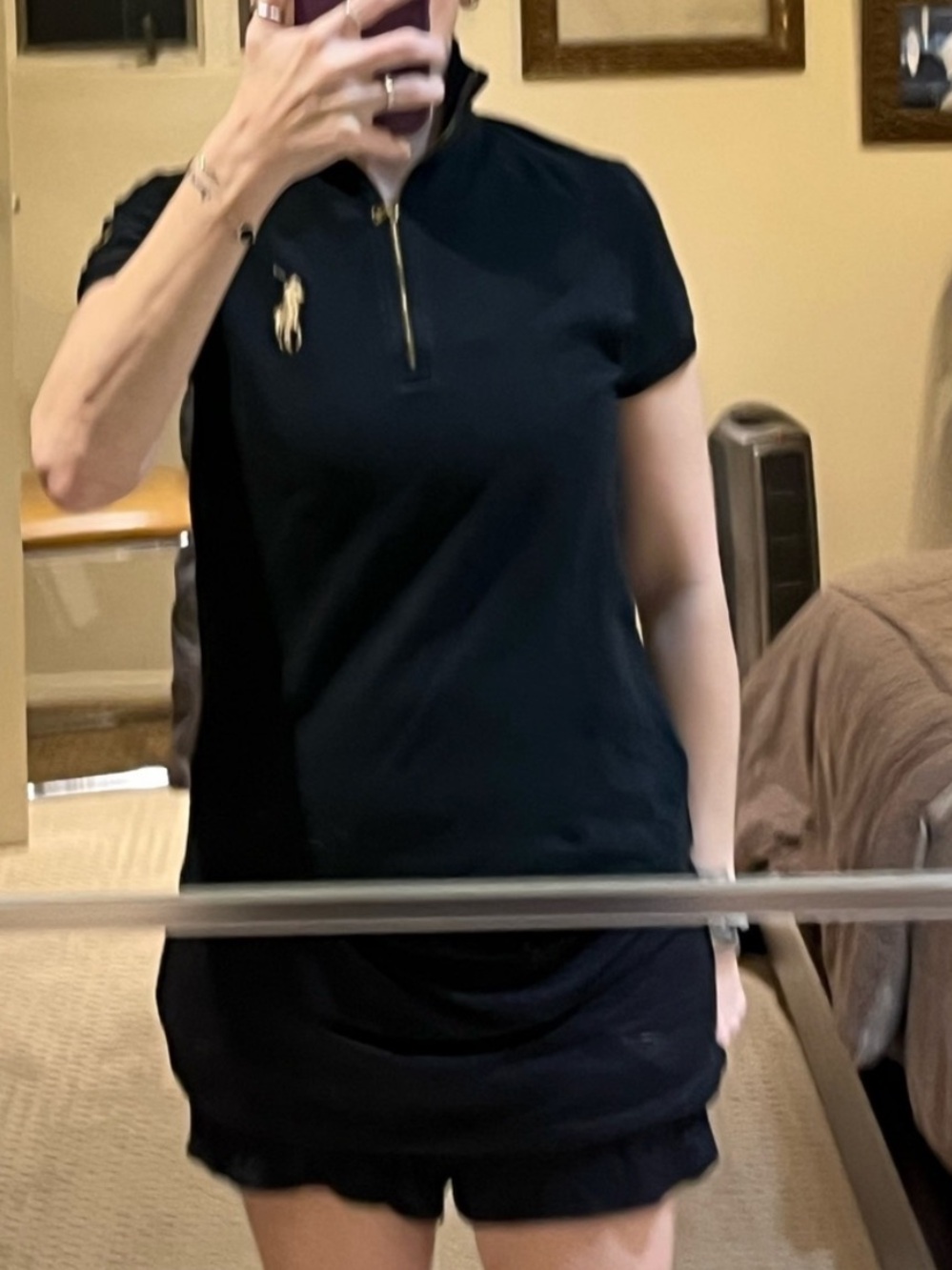 Ralph Lauren Golf Black Half Zipper Short Sleeve Polo.